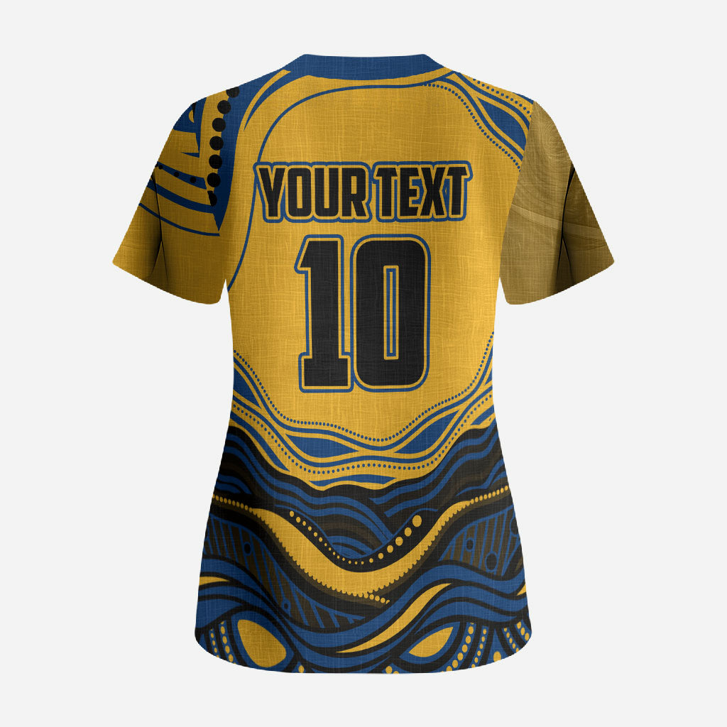 Personalized Parramatta Eels Scrub Top Aboriginal Dot Art - Dreamtime Rugby Mascot