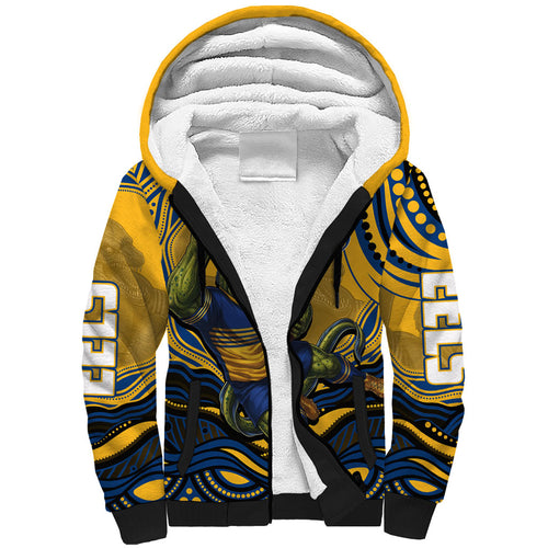 Personalized Parramatta Eels Sherpa Hoodie Aboriginal Dot Art - Dreamtime Rugby Mascot