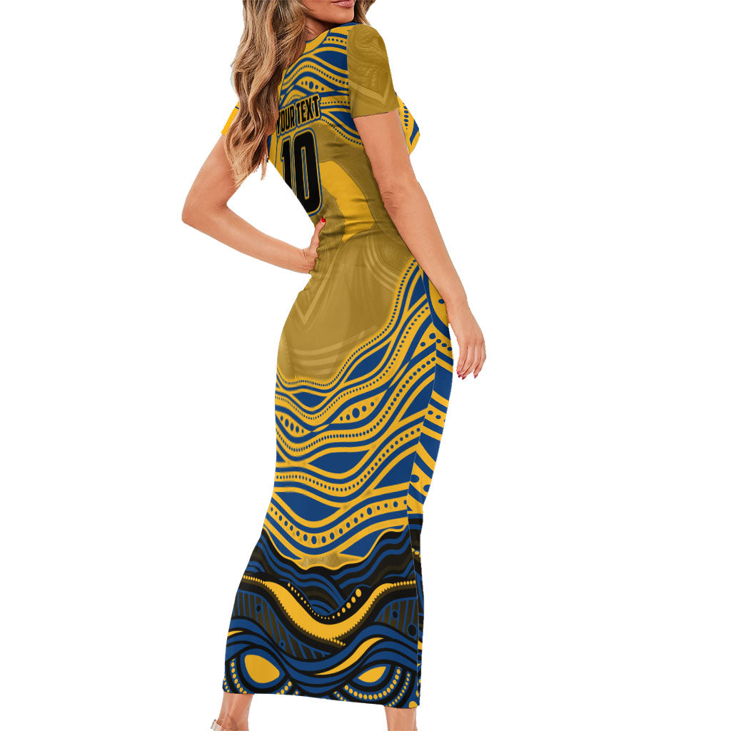Personalized Parramatta Eels Short Sleeve Bodycon Dress Aboriginal Dot Art - Dreamtime Rugby Mascot