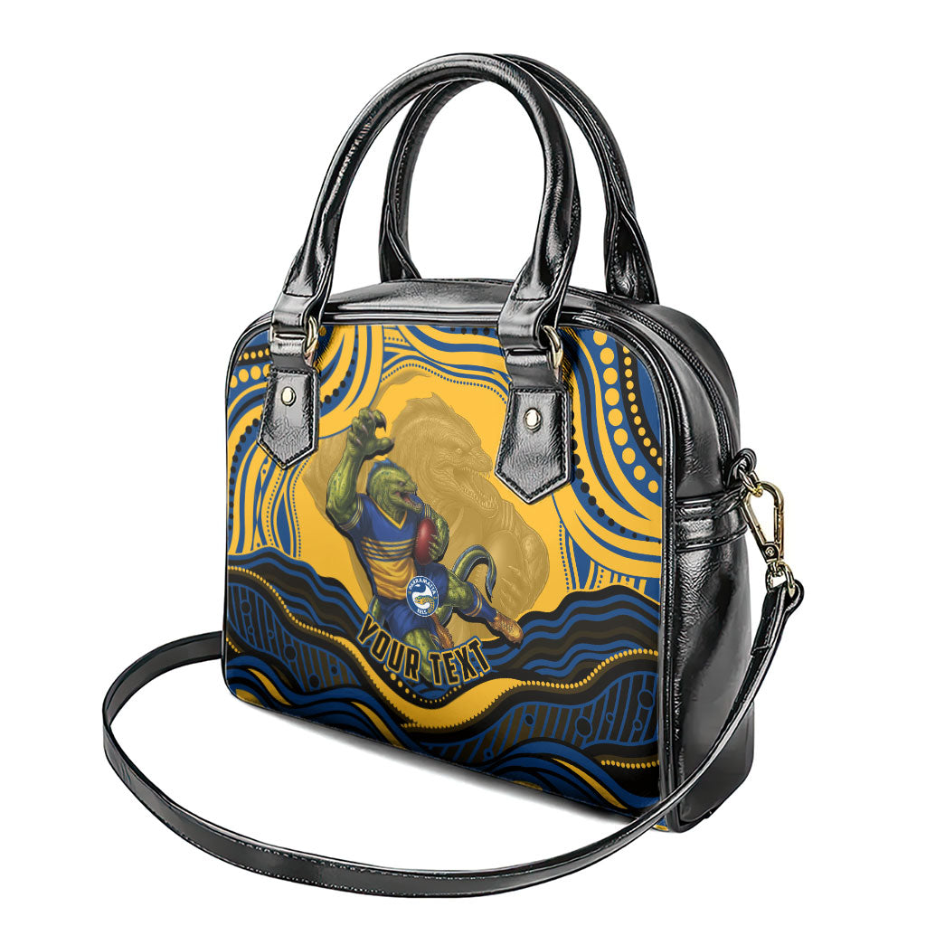 Personalized Parramatta Eels Shoulder Handbag Aboriginal Dot Art - Dreamtime Rugby Mascot