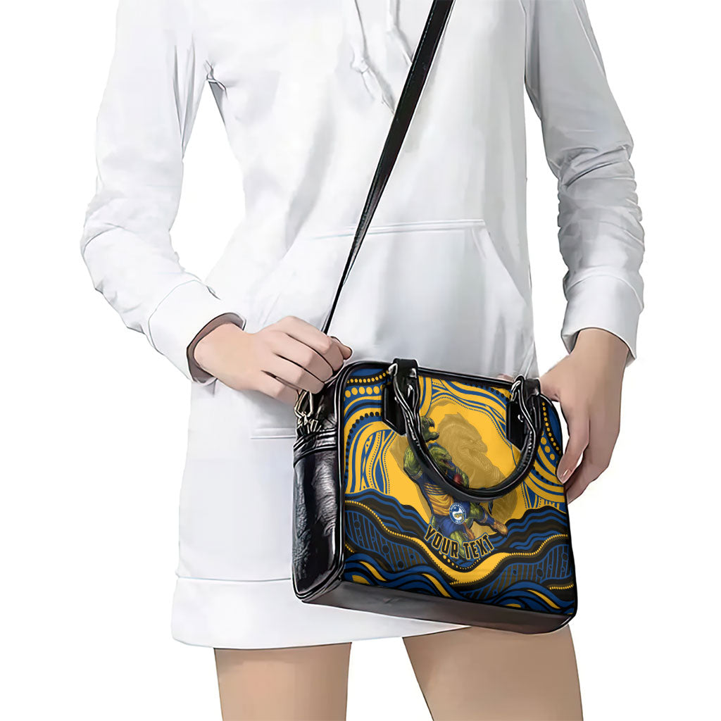 Personalized Parramatta Eels Shoulder Handbag Aboriginal Dot Art - Dreamtime Rugby Mascot