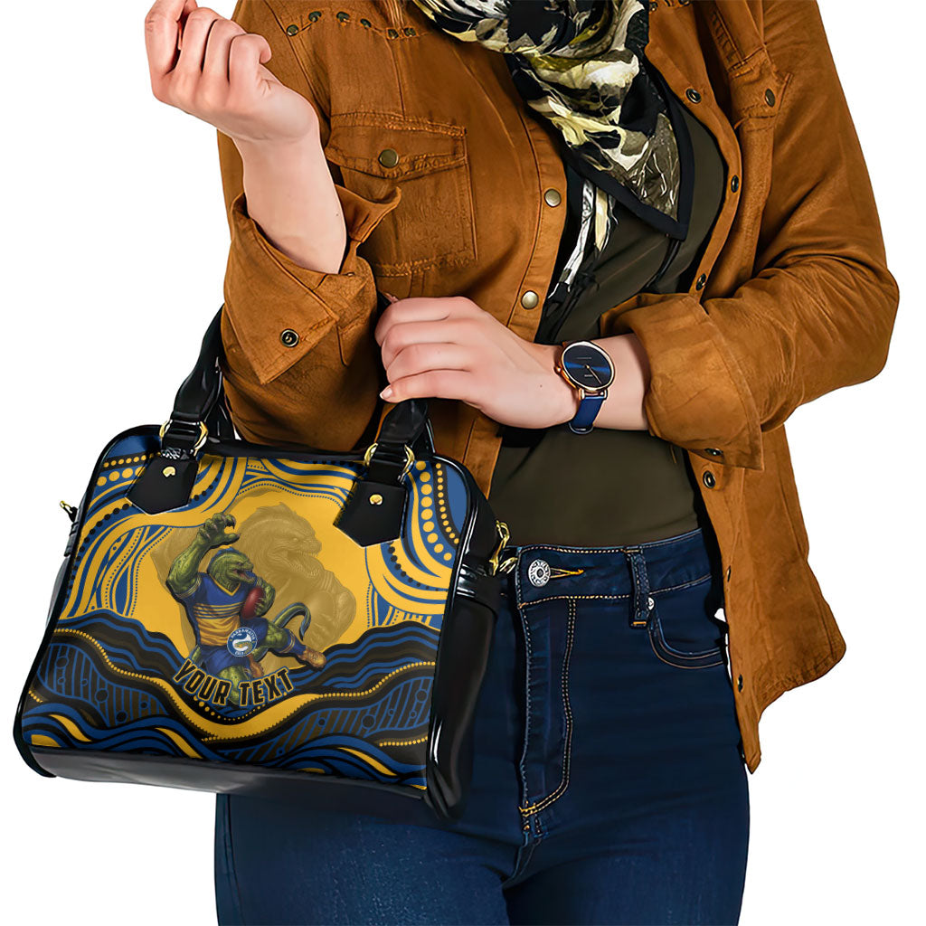 Personalized Parramatta Eels Shoulder Handbag Aboriginal Dot Art - Dreamtime Rugby Mascot