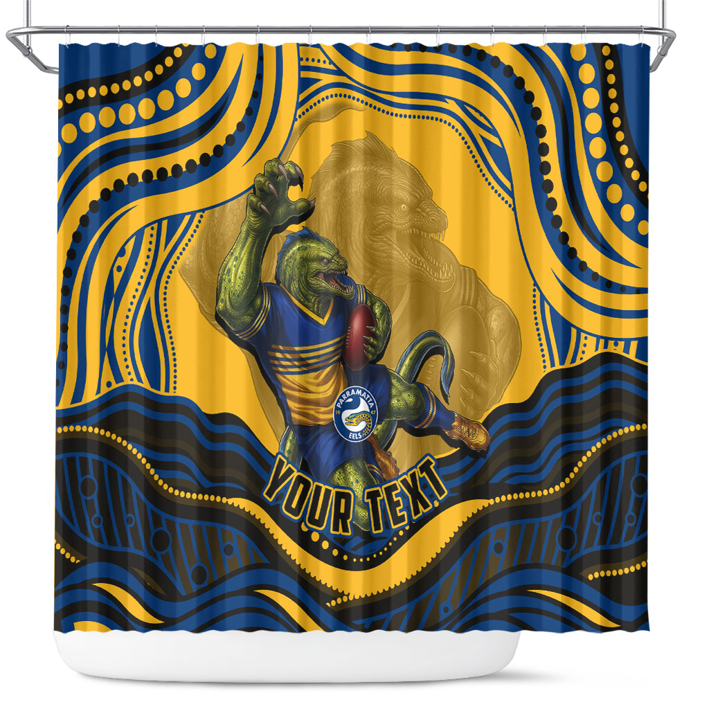 Personalized Parramatta Eels Shower Curtain Aboriginal Dot Art - Dreamtime Rugby Mascot