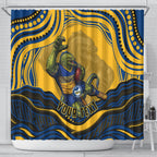 Personalized Parramatta Eels Shower Curtain Aboriginal Dot Art - Dreamtime Rugby Mascot
