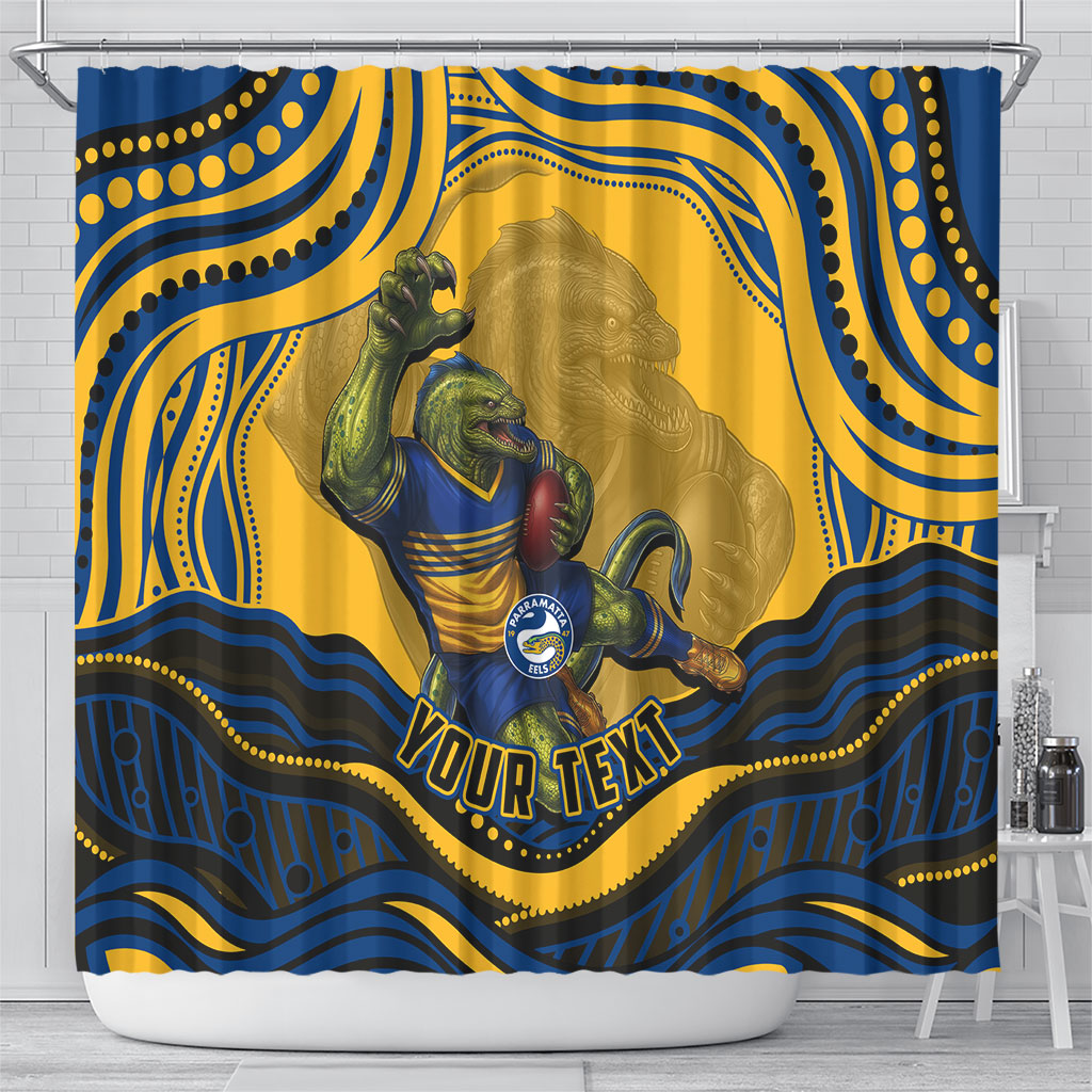 Personalized Parramatta Eels Shower Curtain Aboriginal Dot Art - Dreamtime Rugby Mascot