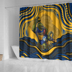 Personalized Parramatta Eels Shower Curtain Aboriginal Dot Art - Dreamtime Rugby Mascot