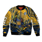 Personalized Parramatta Eels Sleeve Zip Bomber Jacket Aboriginal Dot Art - Dreamtime Rugby Mascot