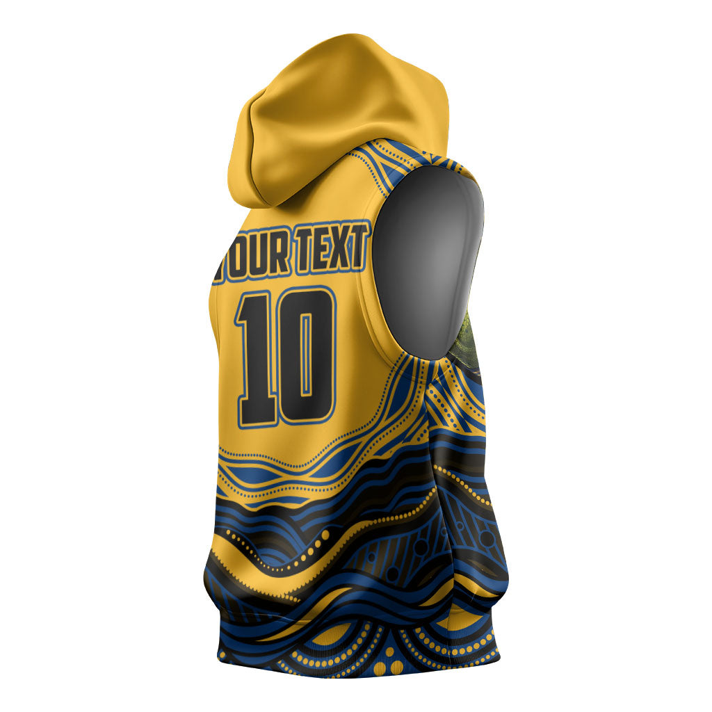 Personalized Parramatta Eels Sleeveless Hoodie Aboriginal Dot Art - Dreamtime Rugby Mascot