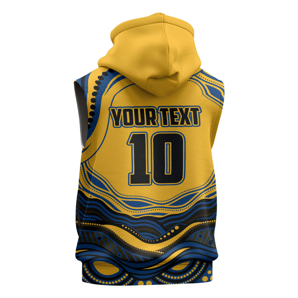 Personalized Parramatta Eels Sleeveless Zip Hoodie Aboriginal Dot Art - Dreamtime Rugby Mascot