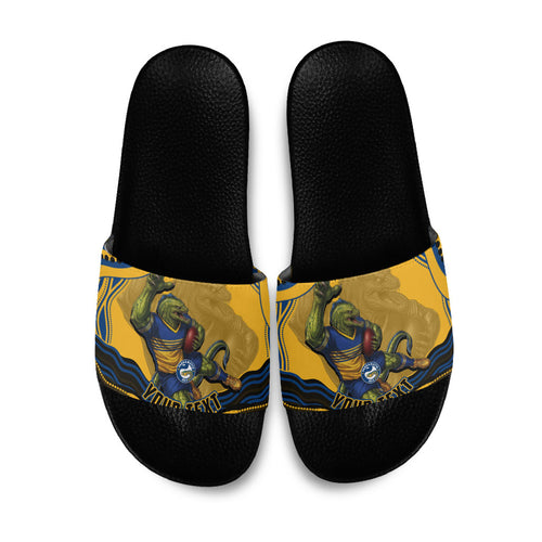 Personalized Parramatta Eels Slide Sandals Aboriginal Dot Art - Dreamtime Rugby Mascot