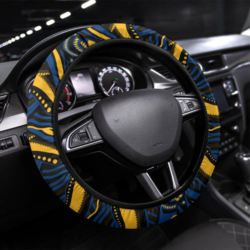 Parramatta Eels Steering Wheel Cover Aboriginal Dot Art - Dreamtime Rugby Mascot