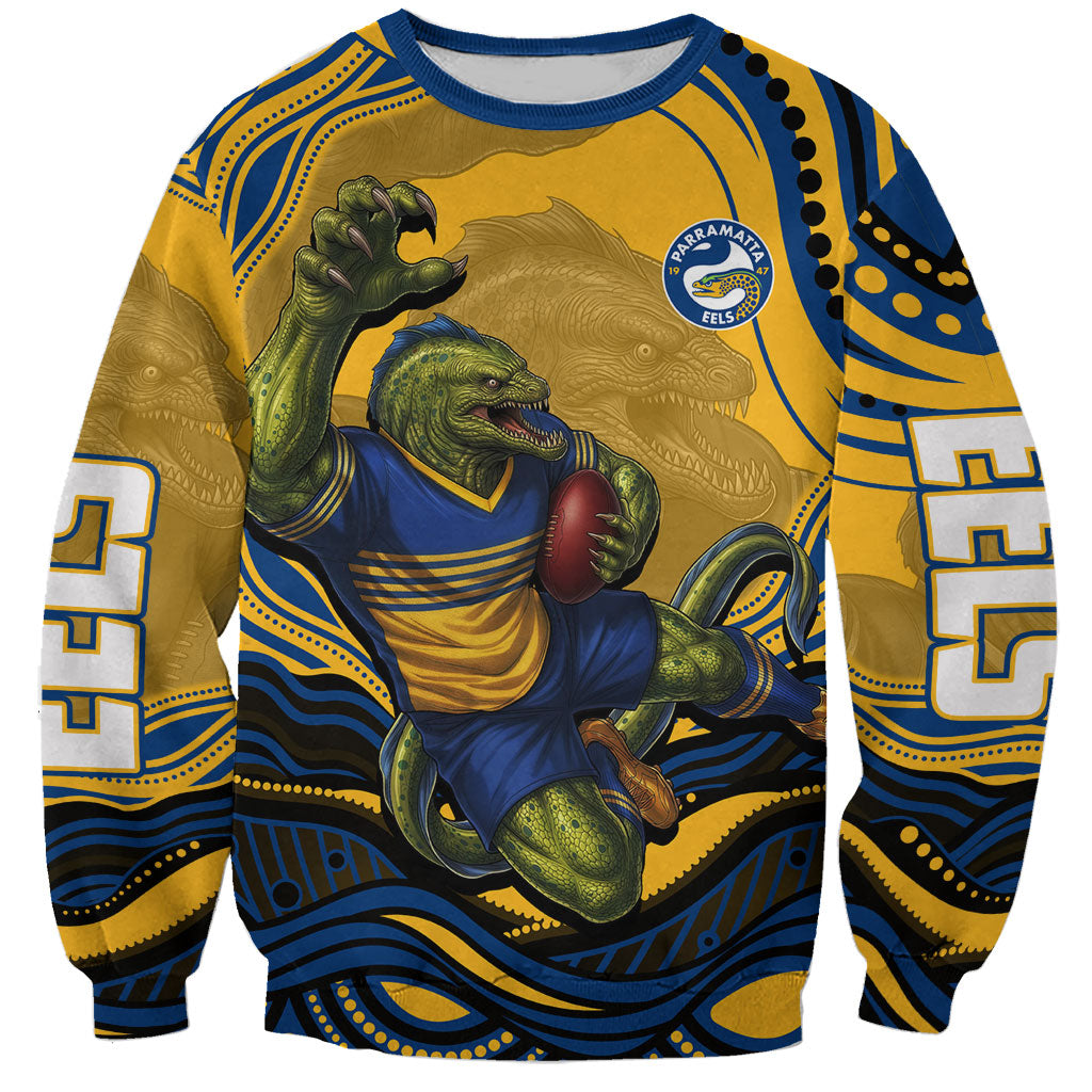 Personalized Parramatta Eels Sweatshirt Aboriginal Dot Art - Dreamtime Rugby Mascot