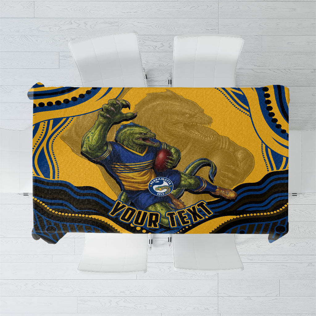 Personalized Parramatta Eels Tablecloth Aboriginal Dot Art - Dreamtime Rugby Mascot