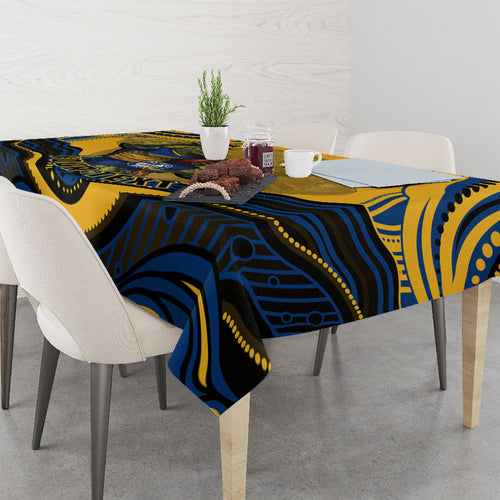 Personalized Parramatta Eels Tablecloth Aboriginal Dot Art - Dreamtime Rugby Mascot