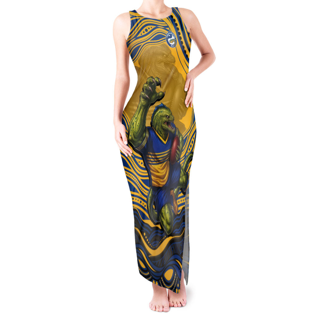 Personalized Parramatta Eels Tank Maxi Dress Aboriginal Dot Art - Dreamtime Rugby Mascot