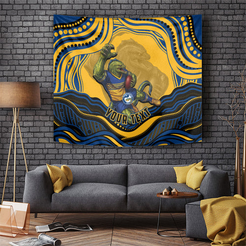 Personalized Parramatta Eels Tapestry Aboriginal Dot Art - Dreamtime Rugby Mascot