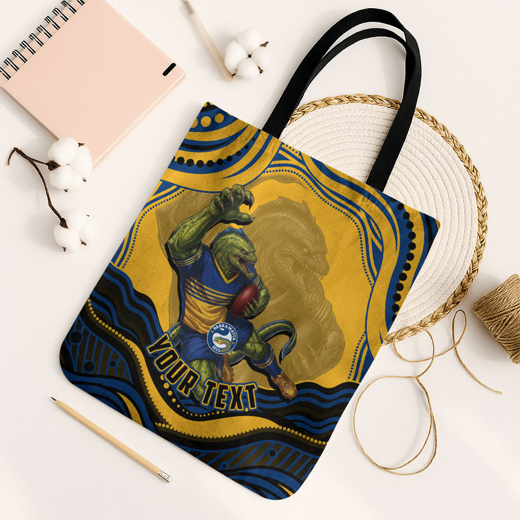 Personalized Parramatta Eels Tote Bag Aboriginal Dot Art - Dreamtime Rugby Mascot