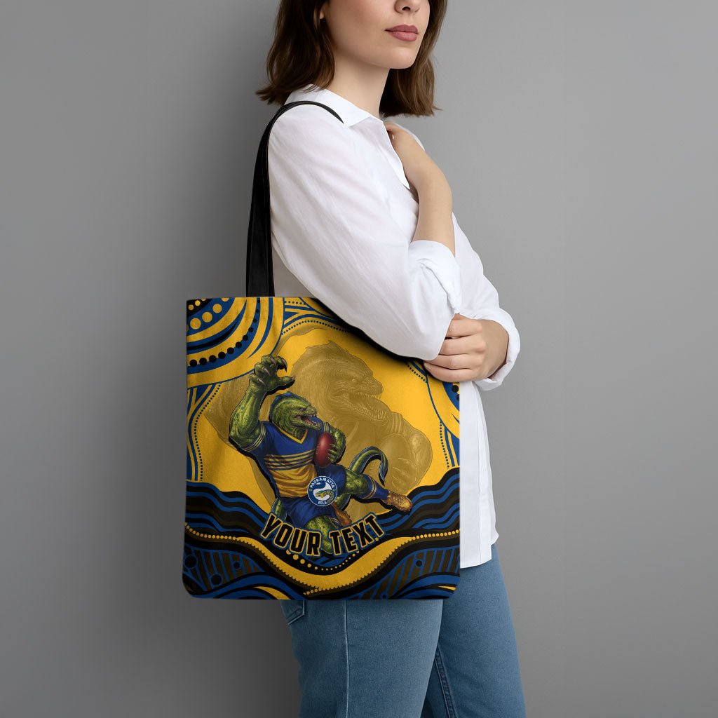 Personalized Parramatta Eels Tote Bag Aboriginal Dot Art - Dreamtime Rugby Mascot