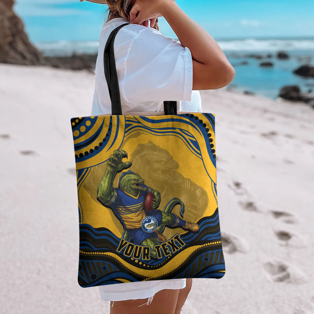 Personalized Parramatta Eels Tote Bag Aboriginal Dot Art - Dreamtime Rugby Mascot