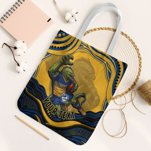 Personalized Parramatta Eels Tote Bag Aboriginal Dot Art - Dreamtime Rugby Mascot