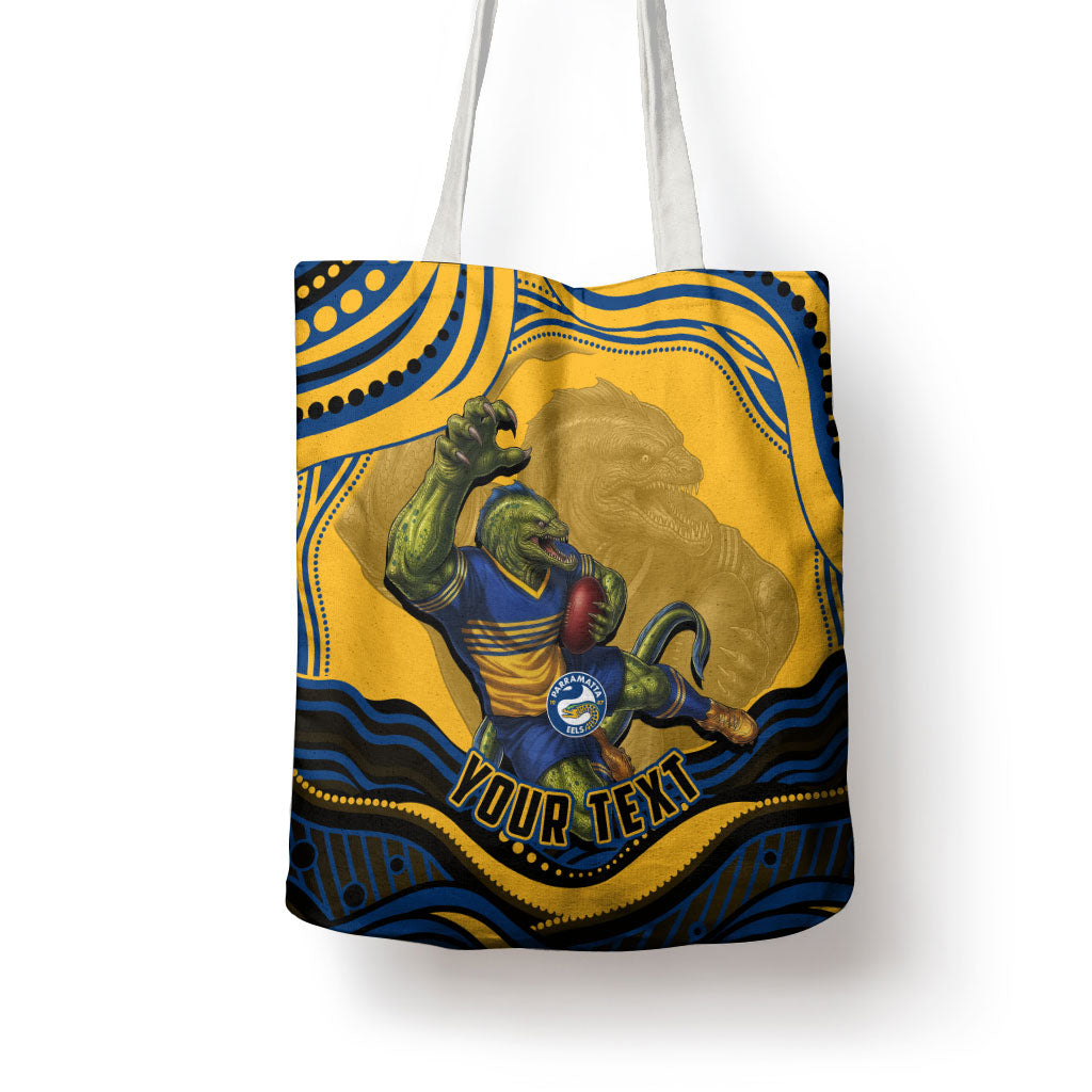 Personalized Parramatta Eels Tote Bag Aboriginal Dot Art - Dreamtime Rugby Mascot