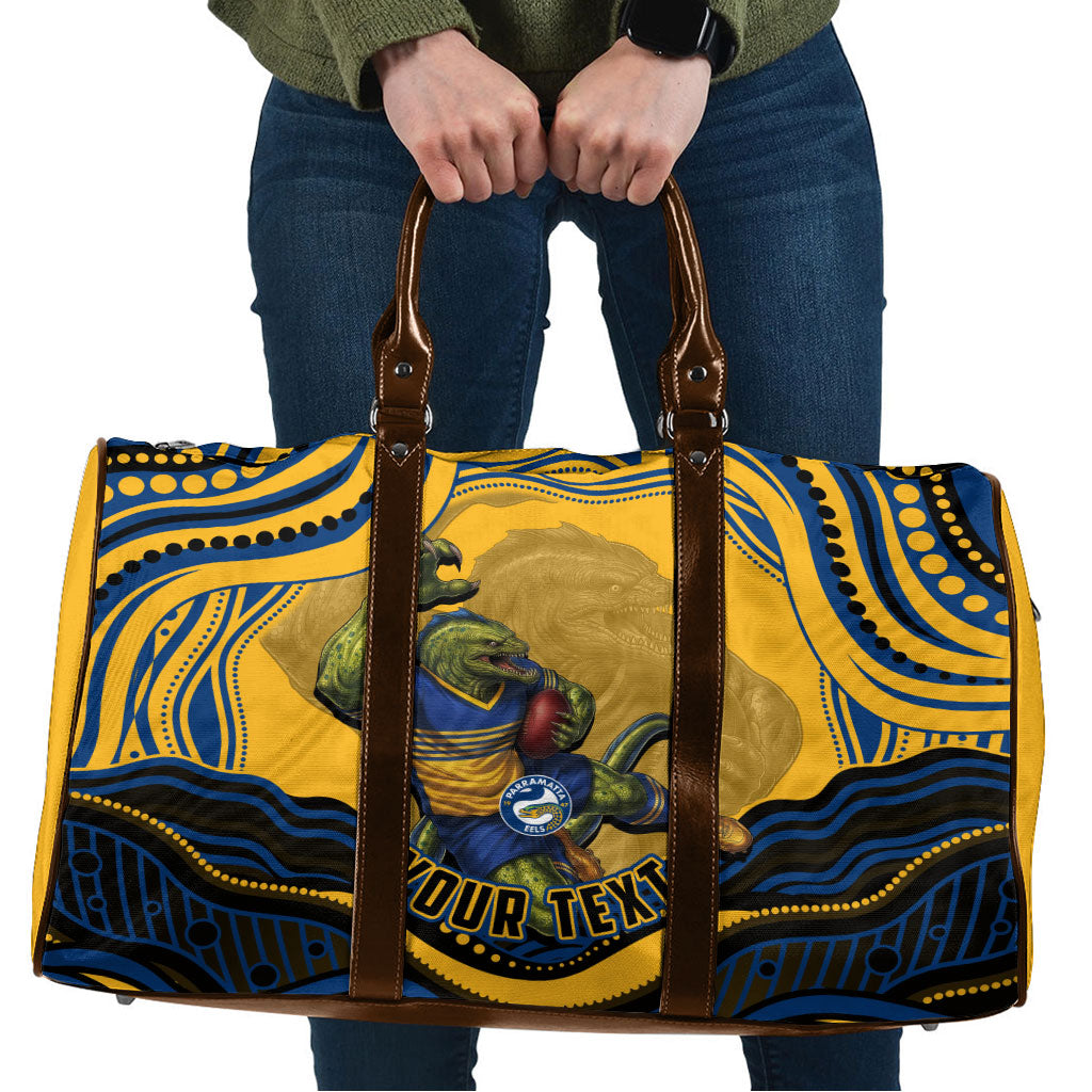 Personalized Parramatta Eels Travel Bag Aboriginal Dot Art - Dreamtime Rugby Mascot