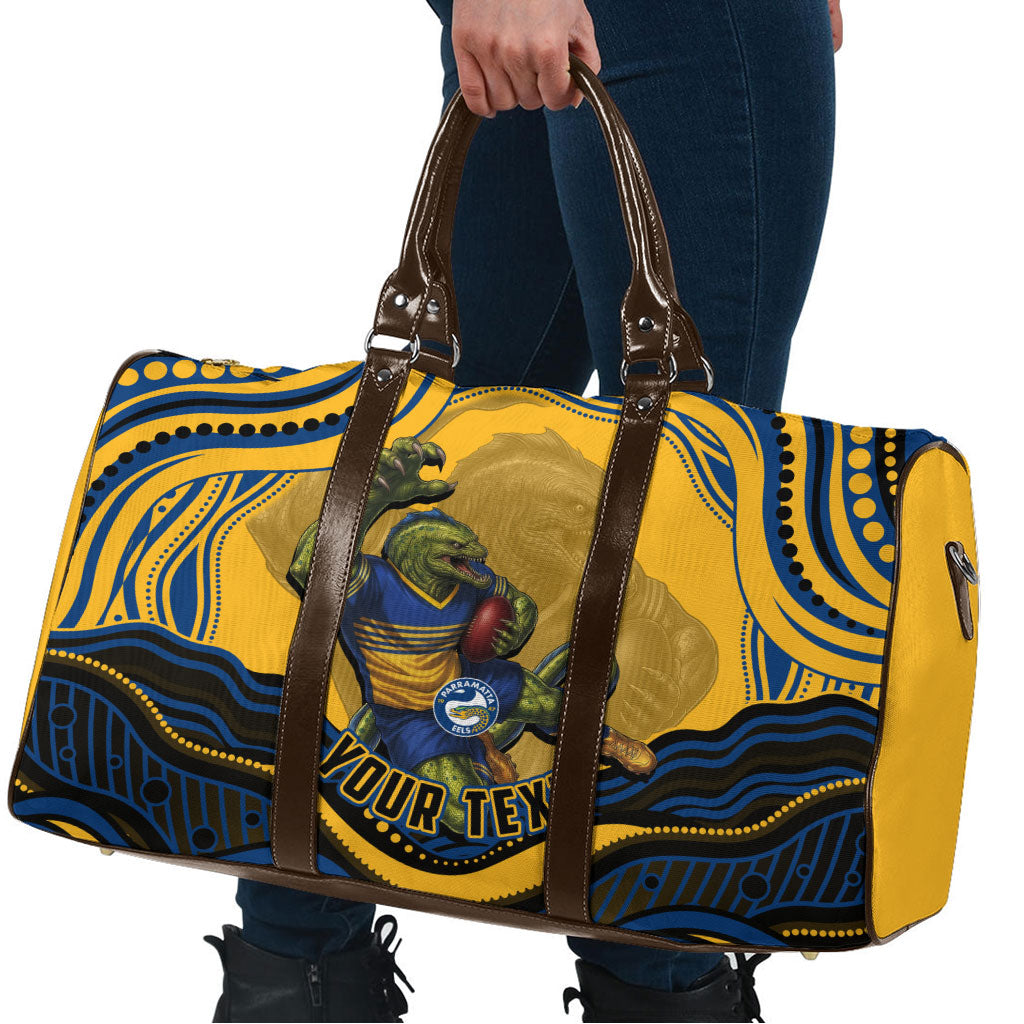Personalized Parramatta Eels Travel Bag Aboriginal Dot Art - Dreamtime Rugby Mascot