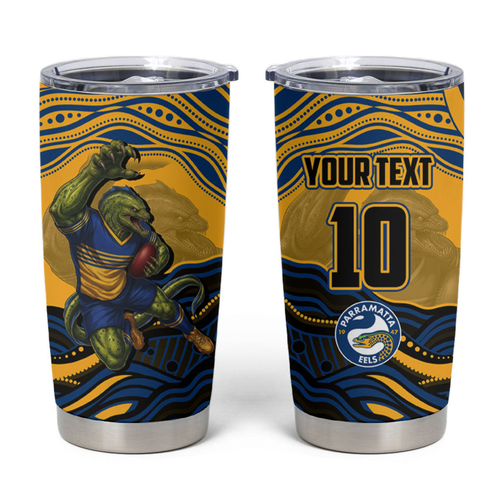 Personalized Parramatta Eels Tumbler Cup Aboriginal Dot Art - Dreamtime Rugby Mascot