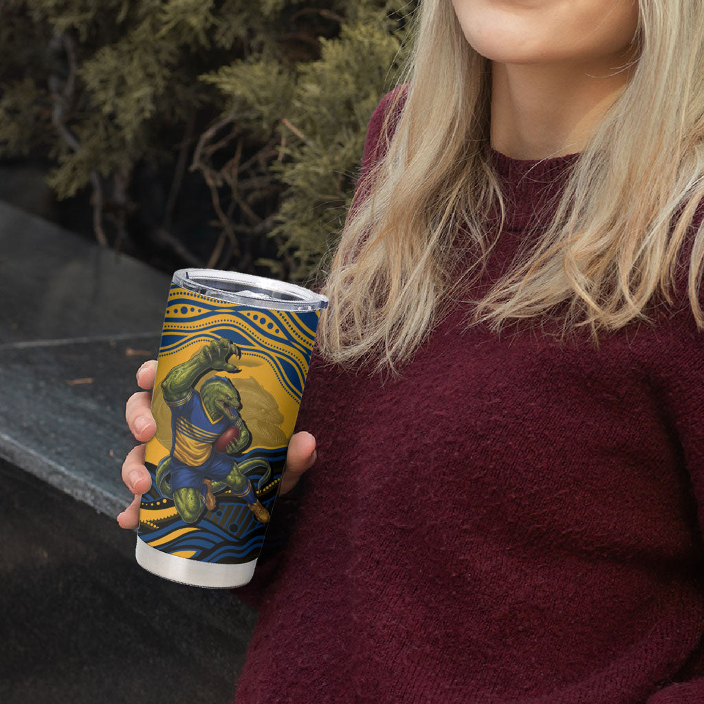 Personalized Parramatta Eels Tumbler Cup Aboriginal Dot Art - Dreamtime Rugby Mascot