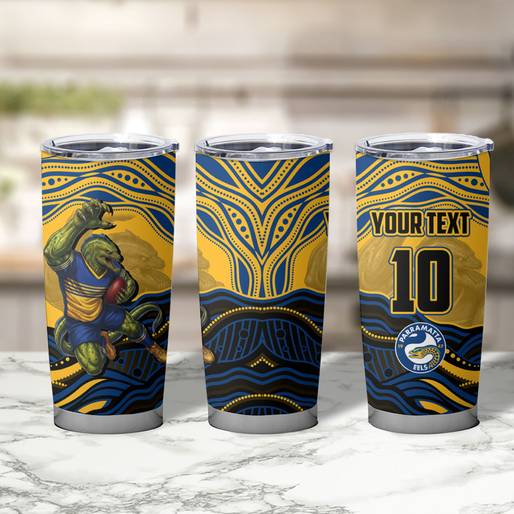 Personalized Parramatta Eels Tumbler Cup Aboriginal Dot Art - Dreamtime Rugby Mascot