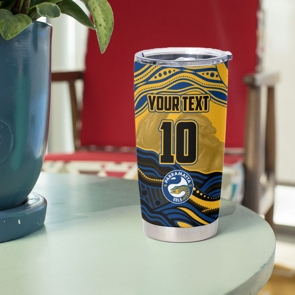 Personalized Parramatta Eels Tumbler Cup Aboriginal Dot Art - Dreamtime Rugby Mascot