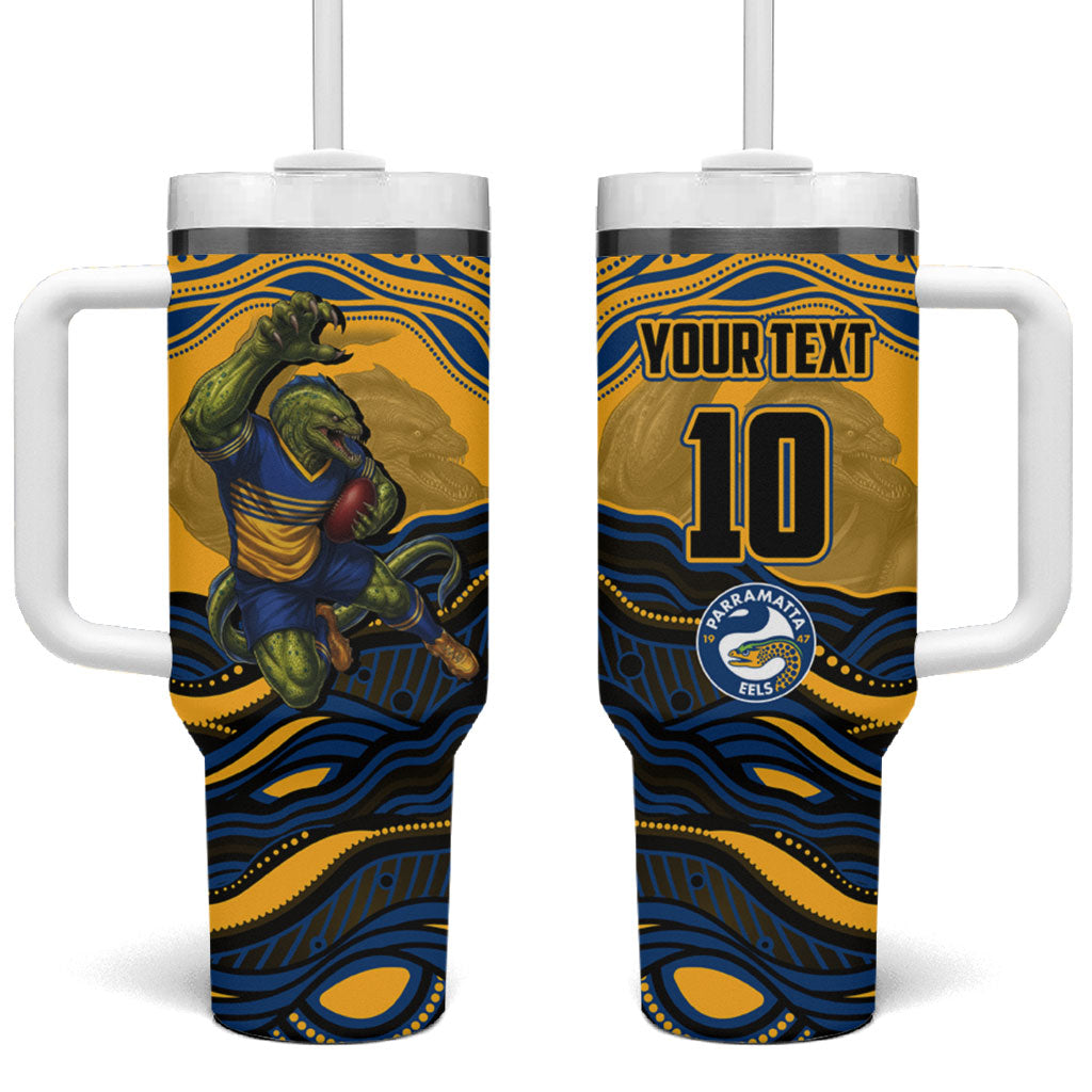Personalized Parramatta Eels Tumbler With Handle Aboriginal Dot Art - Dreamtime Rugby Mascot