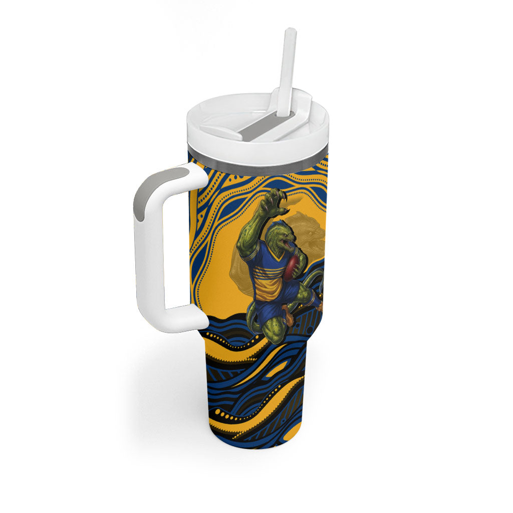 Personalized Parramatta Eels Tumbler With Handle Aboriginal Dot Art - Dreamtime Rugby Mascot