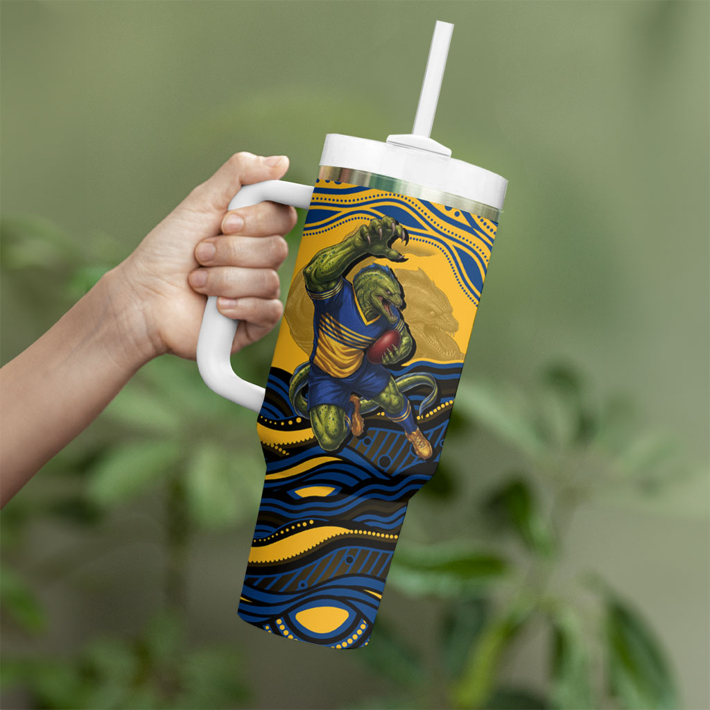 Personalized Parramatta Eels Tumbler With Handle Aboriginal Dot Art - Dreamtime Rugby Mascot