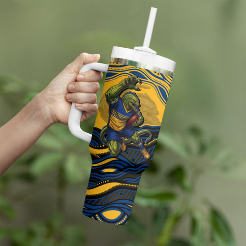 Personalized Parramatta Eels Tumbler With Handle Aboriginal Dot Art - Dreamtime Rugby Mascot