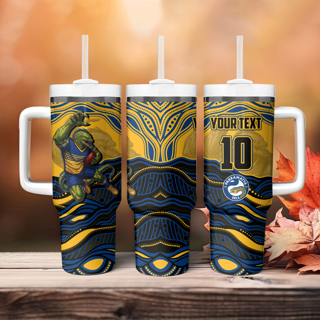 Personalized Parramatta Eels Tumbler With Handle Aboriginal Dot Art - Dreamtime Rugby Mascot