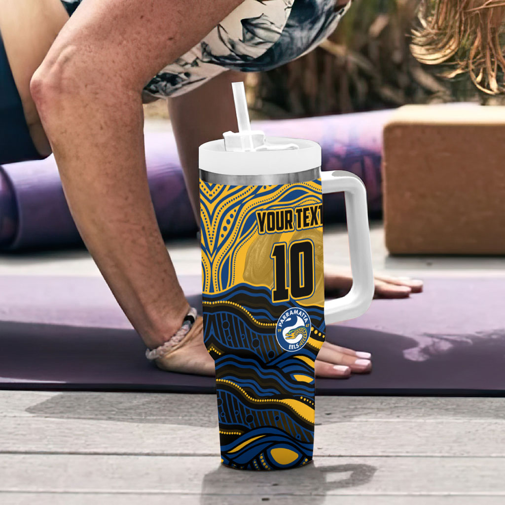 Personalized Parramatta Eels Tumbler With Handle Aboriginal Dot Art - Dreamtime Rugby Mascot