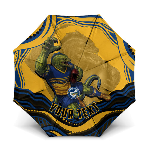 Personalized Parramatta Eels Umbrella Aboriginal Dot Art - Dreamtime Rugby Mascot