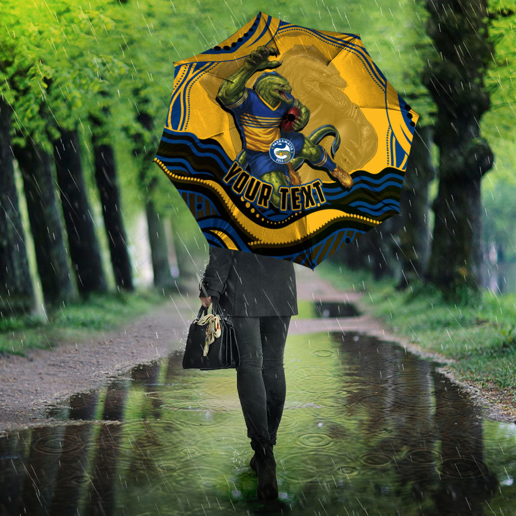 Personalized Parramatta Eels Umbrella Aboriginal Dot Art - Dreamtime Rugby Mascot