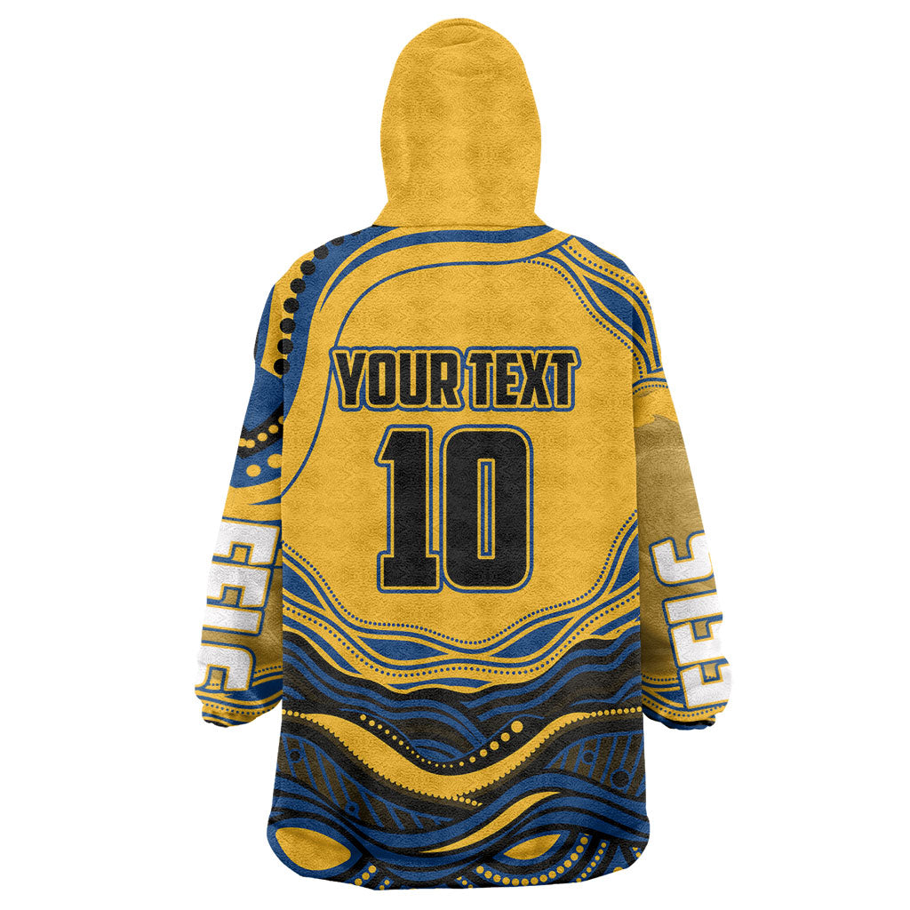 Personalized Parramatta Eels Wearable Blanket Hoodie Aboriginal Dot Art - Dreamtime Rugby Mascot