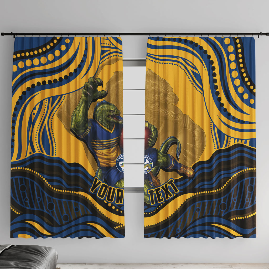 Personalized Parramatta Eels Window Curtain Aboriginal Dot Art - Dreamtime Rugby Mascot