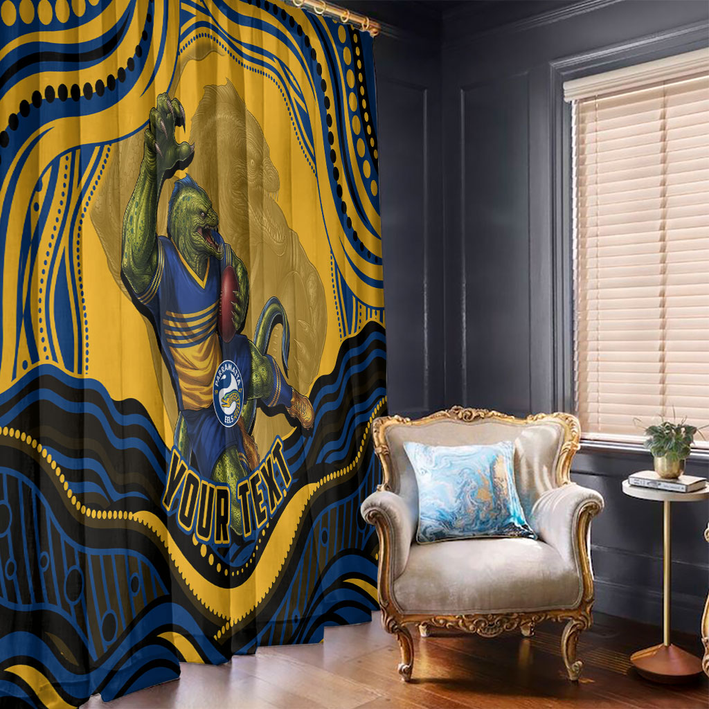 Personalized Parramatta Eels Window Curtain Aboriginal Dot Art - Dreamtime Rugby Mascot