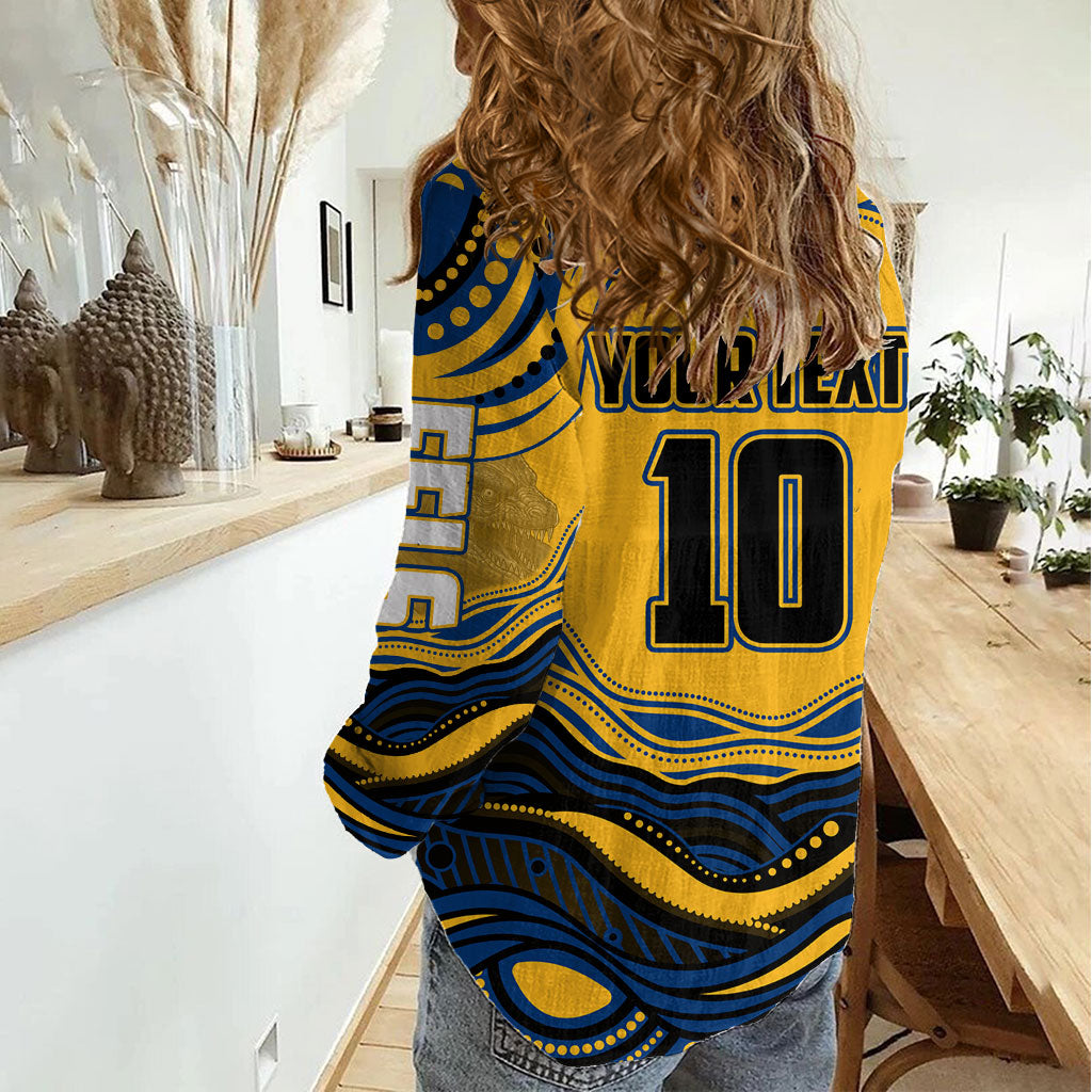 Personalized Parramatta Eels Women Casual Shirt Aboriginal Dot Art - Dreamtime Rugby Mascot