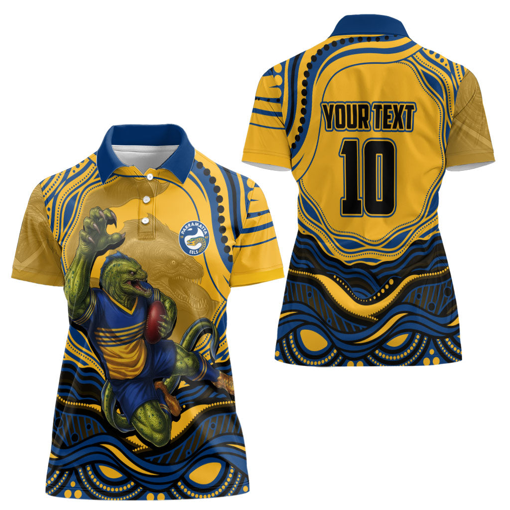 Personalized Parramatta Eels Women Polo Shirt Aboriginal Dot Art - Dreamtime Rugby Mascot