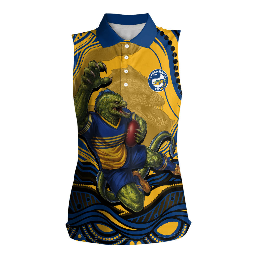 Personalized Parramatta Eels Women Sleeveless Polo Shirt Aboriginal Dot Art - Dreamtime Rugby Mascot