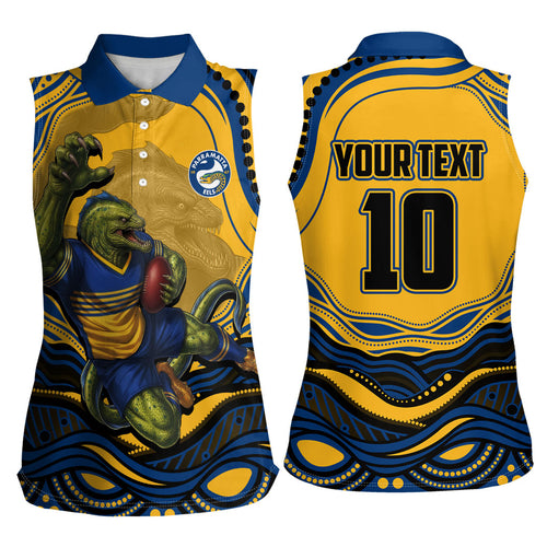 Personalized Parramatta Eels Women Sleeveless Polo Shirt Aboriginal Dot Art - Dreamtime Rugby Mascot