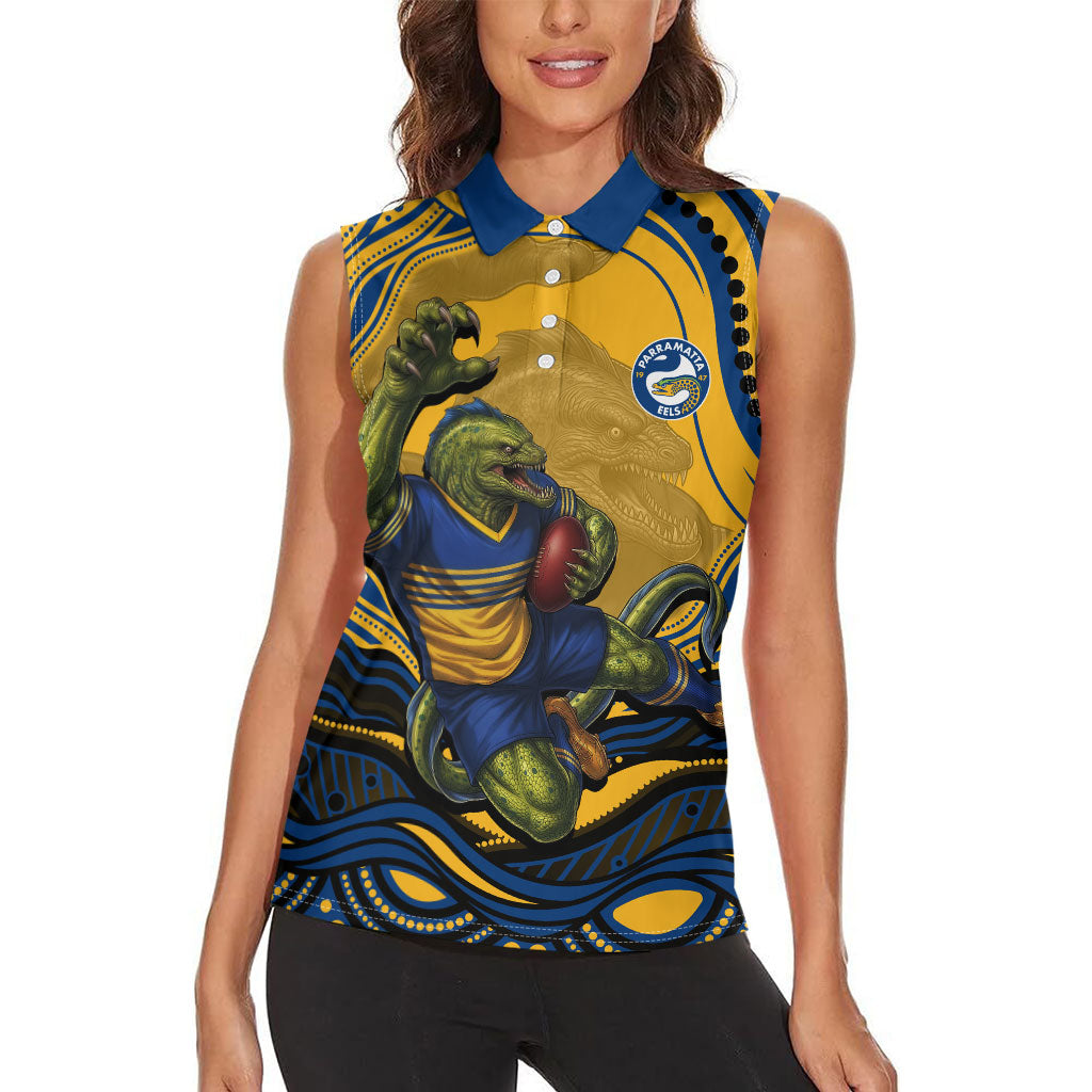 Personalized Parramatta Eels Women Sleeveless Polo Shirt Aboriginal Dot Art - Dreamtime Rugby Mascot