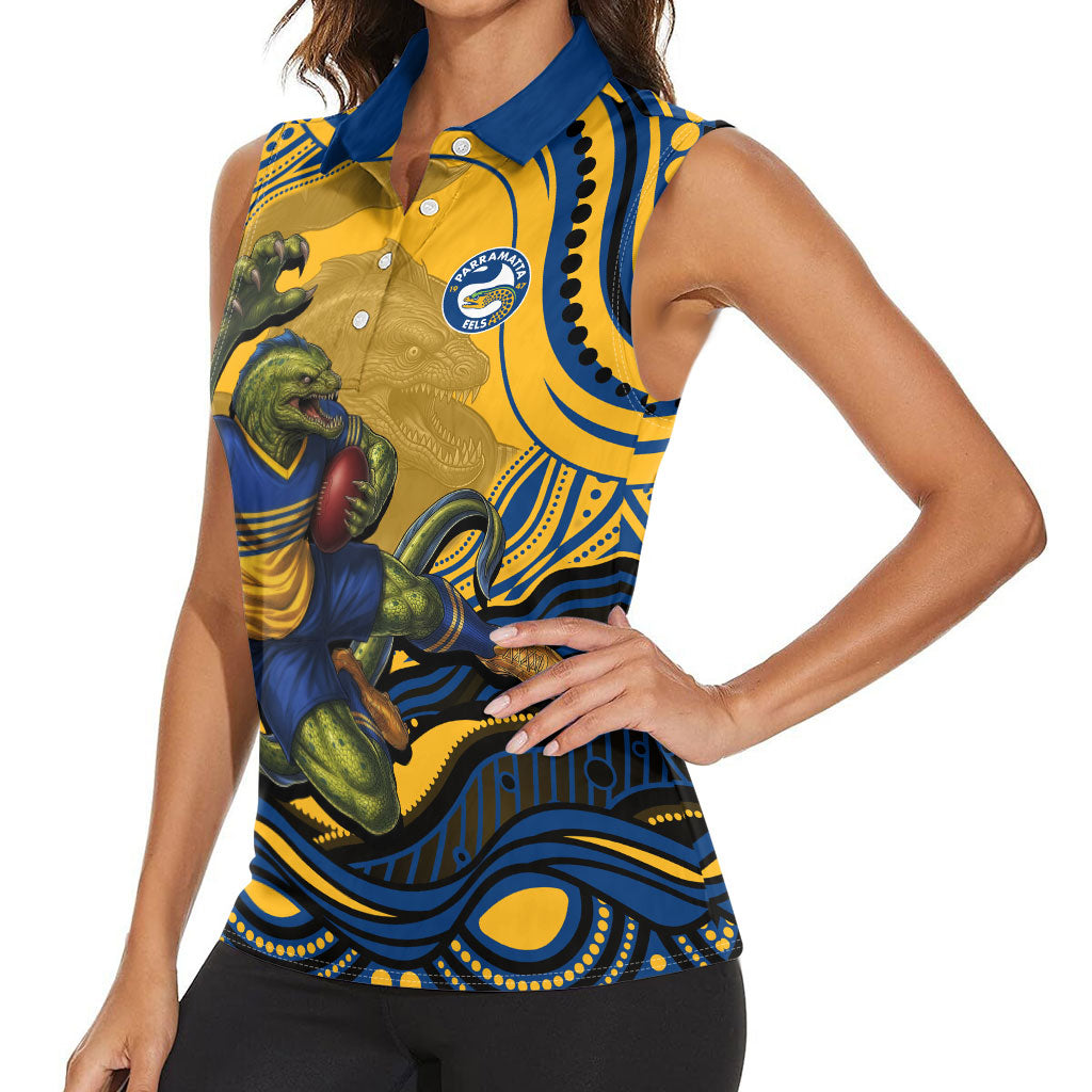 Personalized Parramatta Eels Women Sleeveless Polo Shirt Aboriginal Dot Art - Dreamtime Rugby Mascot