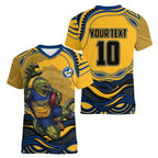 Personalized Parramatta Eels Women V-Neck T-Shirt Aboriginal Dot Art - Dreamtime Rugby Mascot