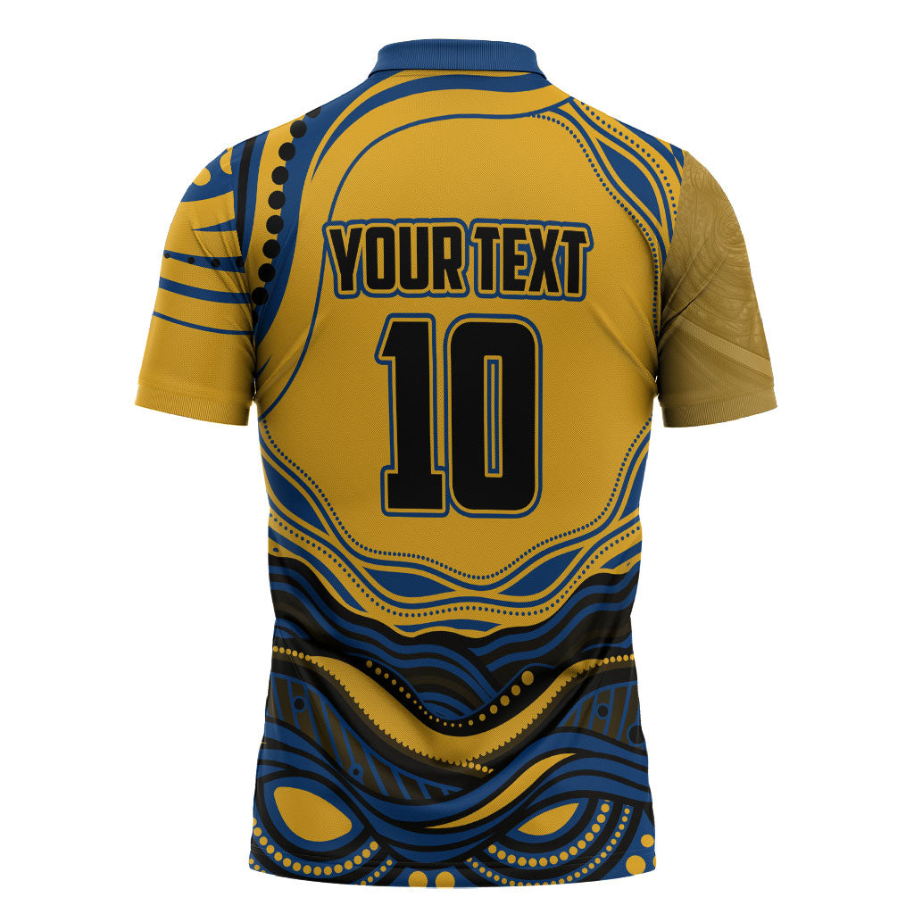 Personalized Parramatta Eels Zipper Polo Shirt Aboriginal Dot Art - Dreamtime Rugby Mascot
